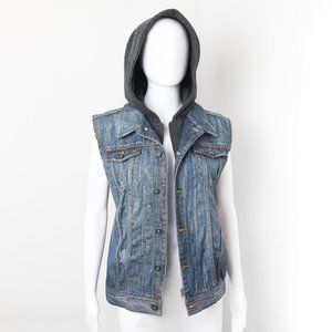 GUESS JEANS Los Angeles denim vest with hood Sz XL